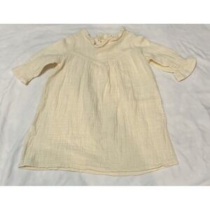 Baby Girl‎ Muslin Gauze Dress Tan Cream Linen Size 90 Child Timeless Beautiful